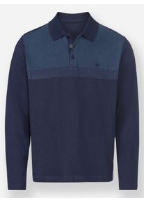 Marco Donati Heren Poloshirt met lange mouwen in marinejeans/blauw bedrukt ,maat 44/46, Witt, 100% Katoen
