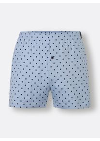 Heren Boxershorts in bleu bedrukt + marine geruit ,maat 6, WITT, 100% Katoen