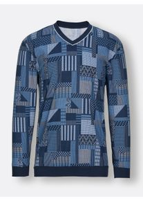 Heren Pyjama in donkerblauw/middenblauw bedrukt ,maat 44/46, Witt, 100% Katoen