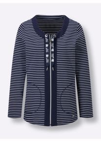 feel good Dames Huispak in marine/wit gestreept ,maat 36/38, Witt, 95% Katoen, 5% Elastan