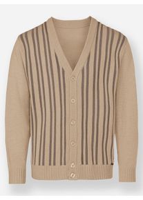 Marco Donati Herren Strickjacke mit zweifarbigem Strukturmuster vorne in beige-dunkeltaupe-gemustert ,Gr&ouml;&szlig;e 48, Witt, 70% Polyacryl, 30% Wolle