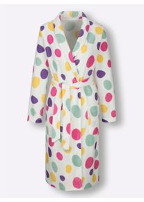 feel good Dames Badjas in wit/fuchsia geprint ,maat 36/38, Witt, 80% Katoen, 20% Polyester