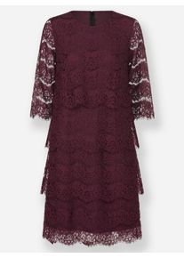 Damen Spitzenkleid in Stufenform in burgund ,Gr&ouml;&szlig;e 21, WITT, 52% Viskose, 25% Polyamid, 23% Baumwolle
