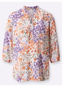 Damen Schlupf-Bluse mit Rüschen in ecru-lila-bedruckt ,Größe 40, WITT, 100% Viskose