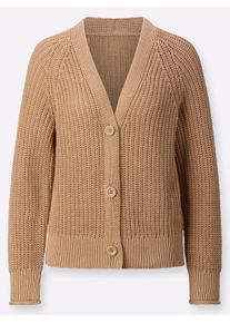 Dames Vest met grof gebreid patroon in camel ,maat 36, WITT, 100% Katoen