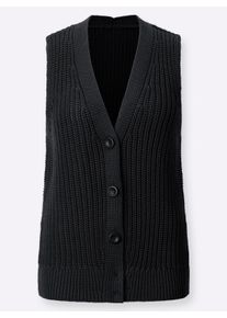 Dames Mouwloos vest in grofgebreide look in zwart ,maat 36, WITT, 100% Katoen