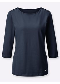 Damen 3/4-Arm-Shirt mit Zierkn&ouml;pfen in marine ,Gr&ouml;&szlig;e 50, WITT, 100% Baumwolle