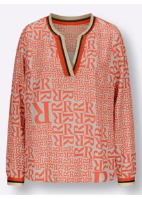 Dames Blouse met lange mouwen in letterdessin in oranje/zand bedrukt ,maat 36, WITT, 100% Polyester