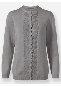 Dames Vest met geschulpte knoopsluiting in steengrijs/gemêleerd ,maat 36, WITT, 50% Katoen, 50% Polyacryl
