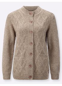 Damen Strickjacke mit Rautenmuster in beige-meliert ,Gr&ouml;&szlig;e 54, WITT, 75% Polyacryl, 19% Polyamid, 6% Polyester