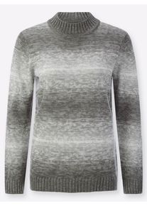 Damen Stehkragenpullover in trageangenehmer Qualität in grau-anthrazit-geringelt ,Größe 48, Witt, 100% Polyacryl