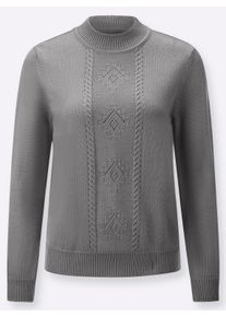 Damen Stehkragenpullover mit elastischen Rippabschlüssen in steingrau ,Größe 38, Witt, 100% Polyacryl