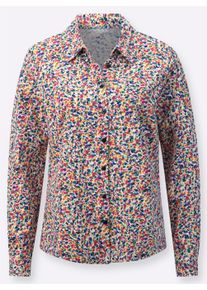 Dames Jerseyblouse van vormvast materiaal in ecru/fuchsia geprint ,maat 38, WITT, 50% Katoen, 50% Modal