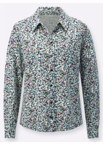 Dames Jerseyblouse van vormvast materiaal in ecru/oceaan bedrukt ,maat 38, WITT, 50% Katoen, 50% Modal