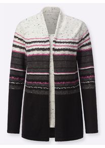 Damen 2-in-1-Pullover im Ringel-Dessin in anthrazit-erika-geringelt ,Gr&ouml;&szlig;e 54, WITT, 73% Polyester, 24% Polyacryl, 3% Wolle