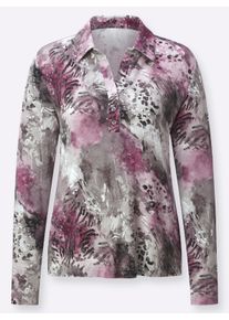 Dames Poloshirt in steengrijs/mauve bedrukt ,maat 38, WITT, 95% Viscose, 5% Elastan