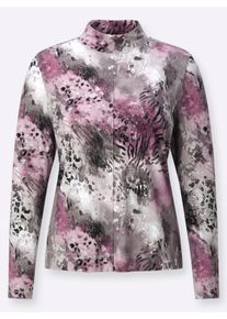 Dames Shirt met opstaande kraag, in dierendessin in steengrijs/mauve bedrukt ,maat 38, WITT, 95% Viscose, 5% Elastan