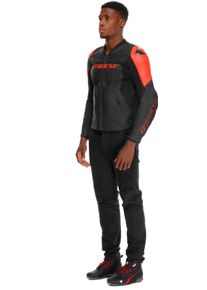 Dainese Racing 5, veste en cuir perforé , couleur: Noir/Rouge Néon , taille: 54