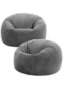 I.C.O.N. icon Sitzsack Klassisch Sessel aus Cord 2-tlg. , Anthrazit , Textil , Rund , 85x50x85 cm , Hergestellt in Deutschland, Oeko-Tex® Standard 100, Reach , Wohnzimmer, Hocker, Sitzsäcke, XXL Sitzsäcke