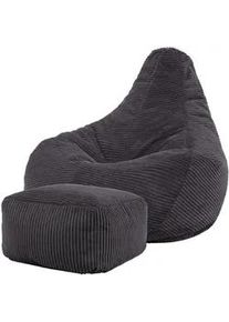 I.C.O.N. icon Sitzsack Dalton mit Hocker , Dunkelgrau , Textil , 200 L , Freiform , 90x73x84 cm , Hergestellt in Deutschland, Oeko-Tex® Standard 100, Reach , Wohnzimmer, Hocker, Sitzsäcke, XXL Sitzsäcke