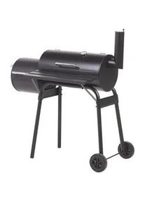 Beliani Xxxl Holzkohlegrill mit Räucherkammer schwarz rollbar Katla , Schwarz , Metall , 66x114x110 cm , Grills & Outdoor-Küchen, Holzkohlegrills