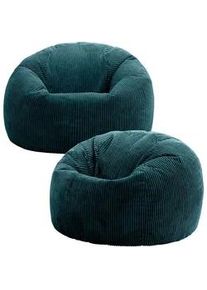 I.C.O.N. icon Sitzsack Klassisch Sessel aus Cord 2-tlg. , Dunkelgrün , Textil , Rund , 85x50x85 cm , Hergestellt in Deutschland, Oeko-Tex® Standard 100, Reach , Wohnzimmer, Hocker, Sitzsäcke, XXL Sitzsäcke
