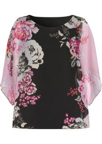 Dames Comfortabele blouse zwart/roze bedrukt Maat 40