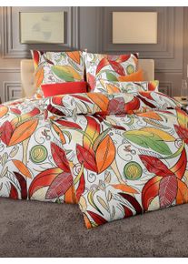 wäschepur unisex Bedtextiel in wit/oranje bedrukt ,maat 40x80/135x200 cm, Witt, 100% Katoen