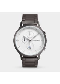 Orologio Cronografo da Uomo - Argento Scuro Bianco - Cassa in Acciaio Chirurgico, Vetro Zaffiro, Cinturino in Metallo - Display della Data - 42mm ,