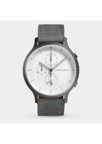 Orologio Cronografo da Uomo - Argento Scuro Bianco - Cassa in Acciaio Chirurgico, Vetro Zaffiro, Cinturino in Pelle - Display della Data - 42mm ,