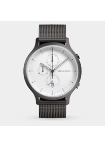Orologio Cronografo da Uomo - Argento Scuro Bianco - Cassa in Acciaio Chirurgico, Vetro Zaffiro, Cinturino in Maglia - Display della Data - 42mm ,