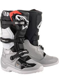 Alpinestars Tech 7S S25, botas juventud , color: Negro/Plata/Blanco/Oro , tamaño: 6 US