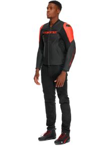 Dainese Racing 5, veste en cuir , couleur: Noir/Rouge Néon , taille: 56