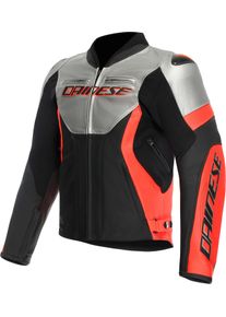 Dainese Racing 5 S25, leather jacket , color: Black/Light Grey/Neon-Red , size: 56
