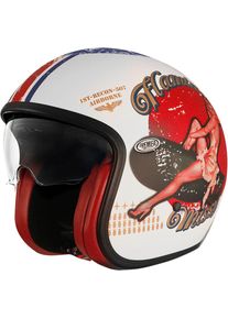 Premier Vintage Pin Up, open face helmet , color: Matt White/Red/Blue , size: S