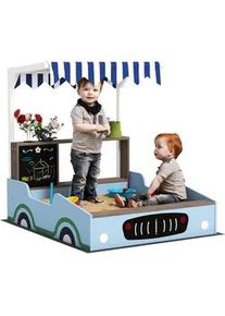 Aiyaplay Sandkasten mit Dach, 90 x 108 cm Sandkiste aus Holz Sandbox mit Sitzbank Blau , 90x104x108 cm , Outdoor Spielzeug, Sandkästen
