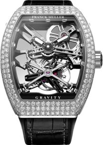 Franck Muller Vanguard Gravity 53.7 x 44mm - V45TGRCSSQTD(NR)OGALLBK - Men's watch with diamonds and alligator leather strap