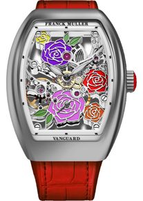 Franck Muller Vanguard Rose Skeleton 42.3 x 32mm - V-32-S6-SQT-ROSE-COL-DRM-(RG)-OG - Ladies' watch with multicolored dial and alligator leather