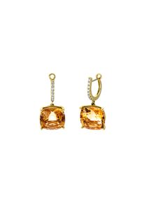 Citrine earrings 2x 4.2 cts with 12 diamonds 2x 0.135 cts, G/SI1 in 750 yellow gold