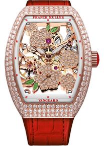 Franck Muller Vanguard Rose Skeleton 42,3 x 32mm - V-32-S6-SQT-ROSE-D-MVT-D-(RG)-5N - Ladies' watch with diamonds, multicolored dial