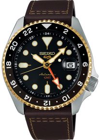 Seiko 5 Sports Automatic GMT 42mm - SSK036K1 - Men's watch with black dial and calfskin strap