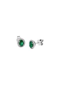 Emerald stud earrings 2x 0.455 ct with 38 diamonds 2x 0.105 ct, G/SI1 in 750 white gold