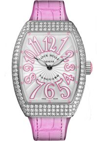 Franck Muller Vanguard Quartz 34,4 x 26mm - V-26-QZ-D-(RS)-AC-BLC-ALLPINK - Ladies' watch with diamonds, silver-colored dial and alligator leather
