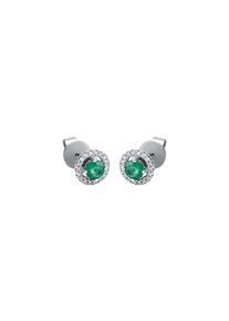 Emerald stud earrings 2x 0.235 ct with 36 diamonds 2x 0.065 ct, G/SI1 in 750 white gold