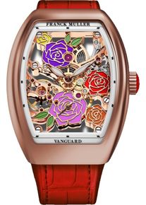 Franck Muller Vanguard Rose Skeleton 42.3 x 32mm - V-32-S6-SQT-ROSE-COL-DRM-(RG)-5N - Ladies' watch with multicolored dial and alligator leather