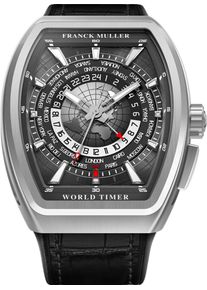 Franck Muller Vanguard World Timer 53.7 x 44mm - V45HUACBRAC(NR) - Mens watch with black dial and alligator leather strap