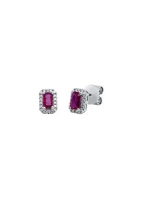 Ruby stud earrings 2x 0.285 ct with 36 diamonds 2x 0.07 ct, G/SI1 in 750 white gold
