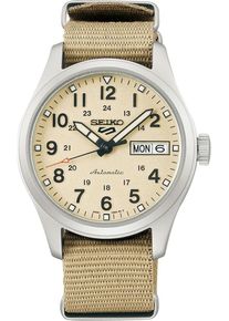 Seiko 5 Sports 36mm - SRPJ83K1 - Ladies' watch with beige dial and textile strap