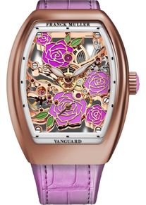 Franck Muller Vanguard Rose Skeleton 42.3 x 32mm - V32S6SQTROSE(RS)5N - Ladies watch with multicolor dial and alligator leather strap