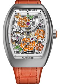 Franck Muller Vanguard Rose Skeleton 42.3 x 32mm - V32S6SQTROSE(OR)OG - Ladies watch with multicolor dial and alligator leather strap